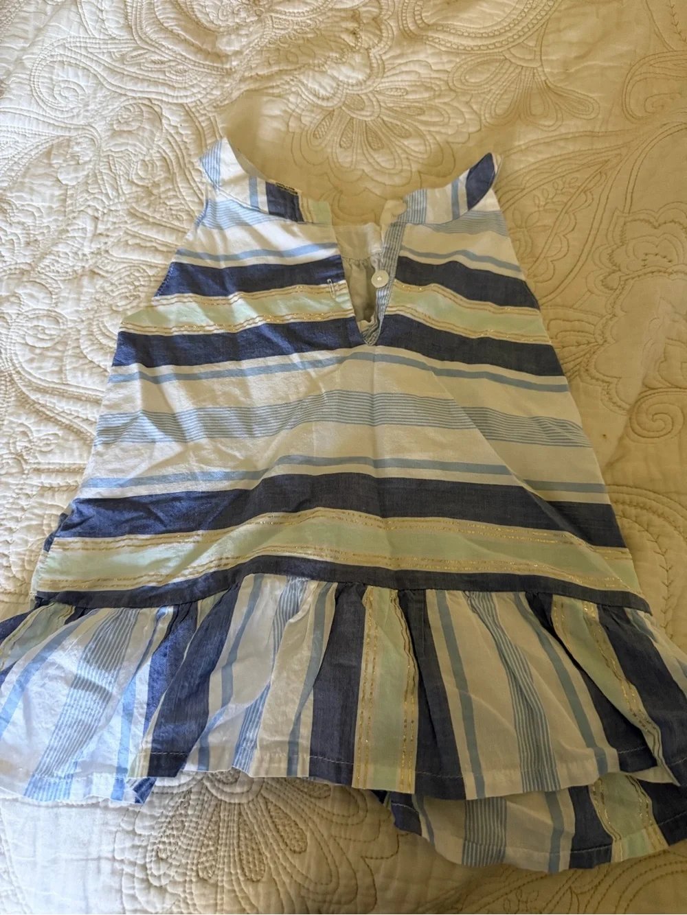 Gymboree Blue, White & Light Green Striped Girls Tank Dress